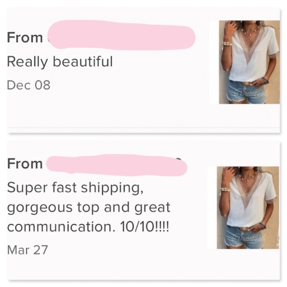 White Casual Top V-Neck Embroidered Details - Picture 8 of 9